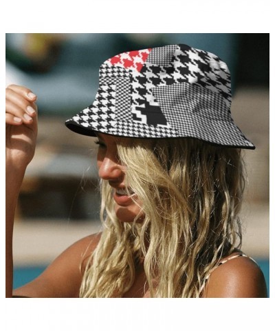 Funny Bucket Hats Houndstooth Bucket Hat Scottish Checkered Packable Hats Swimming Pool Accessories for Dance Must Geometric ...