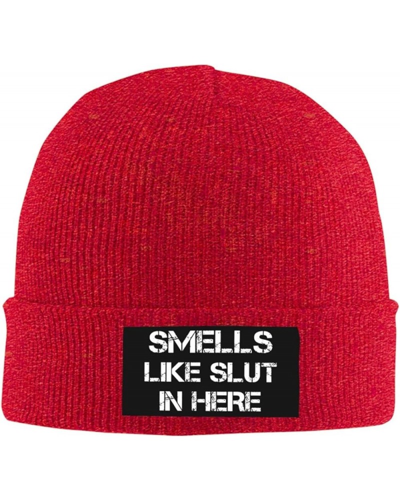 Smells Like Slut in Here Beanie Hats for Men Women Soft Cap Slouchy Knit Hat Red $10.71 Skullies & Beanies