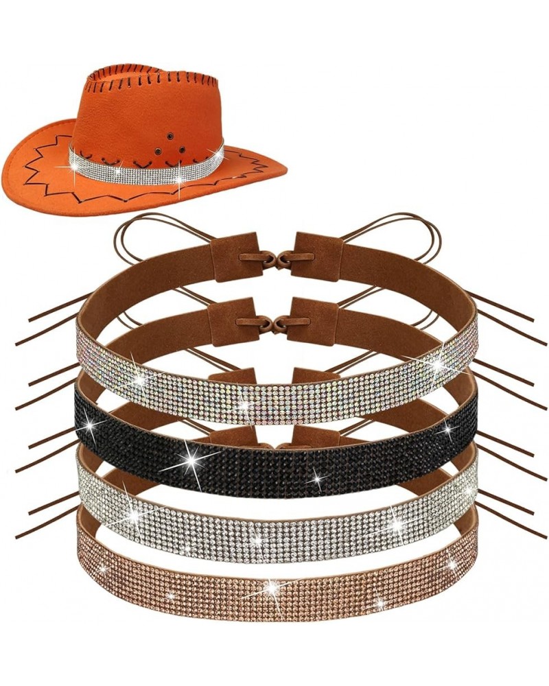 4 Pcs Bling Rhinestones Hat Band Cowboy Hatband,Rhinestones Stretchable Hat Bands for Cowboy,Adjustable Hat Jewelry Gold+silv...