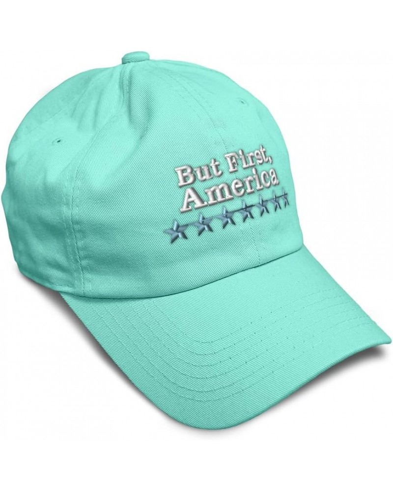 Soft Baseball Cap But First America Stars Cotton Dad Hats for Men & Women Mint $16.23 Baseball Caps