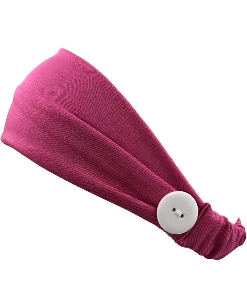 Womens Elastic Headbands Hats with Button Yoga Workout Running Turban Hats Stretchy Solid Color Head Wraps Cap Hot Pink $4.56...