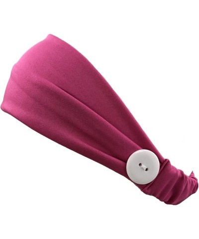 Womens Elastic Headbands Hats with Button Yoga Workout Running Turban Hats Stretchy Solid Color Head Wraps Cap Hot Pink $4.56...