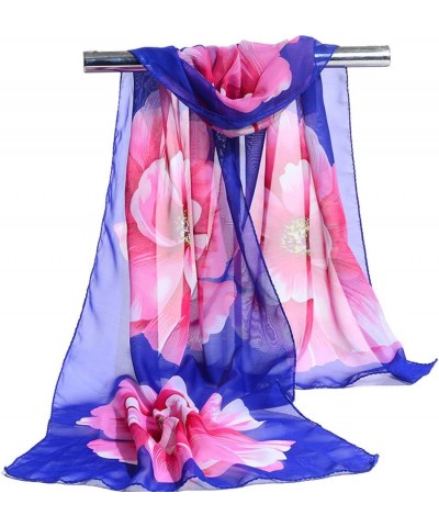 Women's Floral Print Summer Beach Scarves Neck Chiffon Shawl Head Wraps Royal $7.48 Scarves