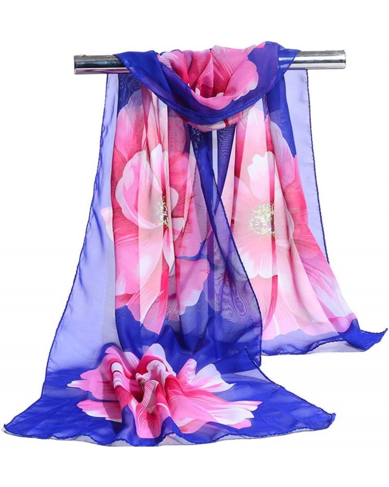 Women's Floral Print Summer Beach Scarves Neck Chiffon Shawl Head Wraps Royal $7.48 Scarves