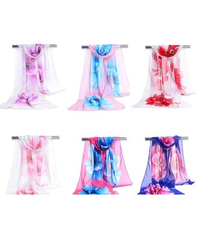 Women's Floral Print Summer Beach Scarves Neck Chiffon Shawl Head Wraps Royal $7.48 Scarves