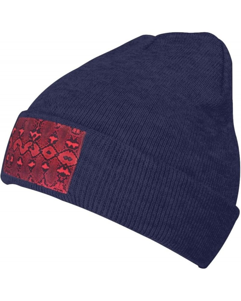 Serpentine Print Beanie Hat Adult Skull Cap Warm Slouchy Knit Skull Cap Headwear Gift for Men Women Navy Blue $12.17 Skullies...