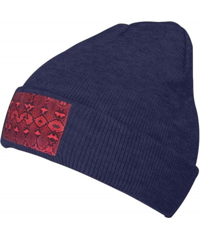 Serpentine Print Beanie Hat Adult Skull Cap Warm Slouchy Knit Skull Cap Headwear Gift for Men Women Navy Blue $12.17 Skullies...