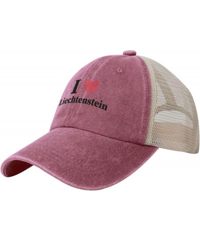 I Love Liechtenstein Baseball Cap Women Men Mesh Back Hats Vintage Cowboy Hat Dad Caps Red $13.48 Cowboy Hats