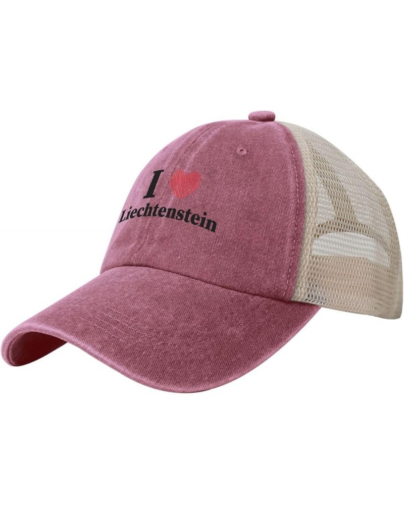 I Love Liechtenstein Baseball Cap Women Men Mesh Back Hats Vintage Cowboy Hat Dad Caps Red $13.48 Cowboy Hats