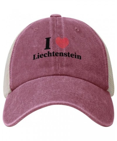 I Love Liechtenstein Baseball Cap Women Men Mesh Back Hats Vintage Cowboy Hat Dad Caps Red $13.48 Cowboy Hats