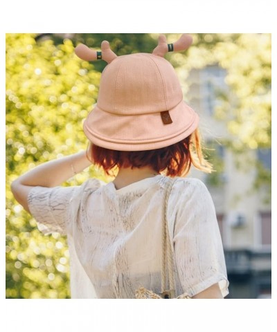 Cute Antlers Sun Hats Cotton Fisherman Hat Wide Brim Bucket Hat Summer Outdoor Breathable Sun Protection Hat Pink2 $11.32 Sun...