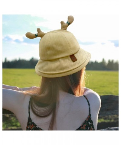 Cute Antlers Sun Hats Cotton Fisherman Hat Wide Brim Bucket Hat Summer Outdoor Breathable Sun Protection Hat Pink2 $11.32 Sun...