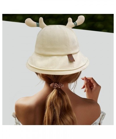 Cute Antlers Sun Hats Cotton Fisherman Hat Wide Brim Bucket Hat Summer Outdoor Breathable Sun Protection Hat Pink2 $11.32 Sun...