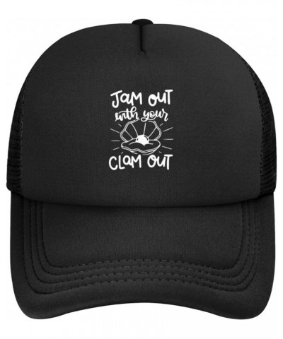 Men Women Baseball Hat Adjustable Jam Out with Your Clam Out Funny Mesh Trucker Cap Original Dad Hat Black $9.99 Baseball Caps