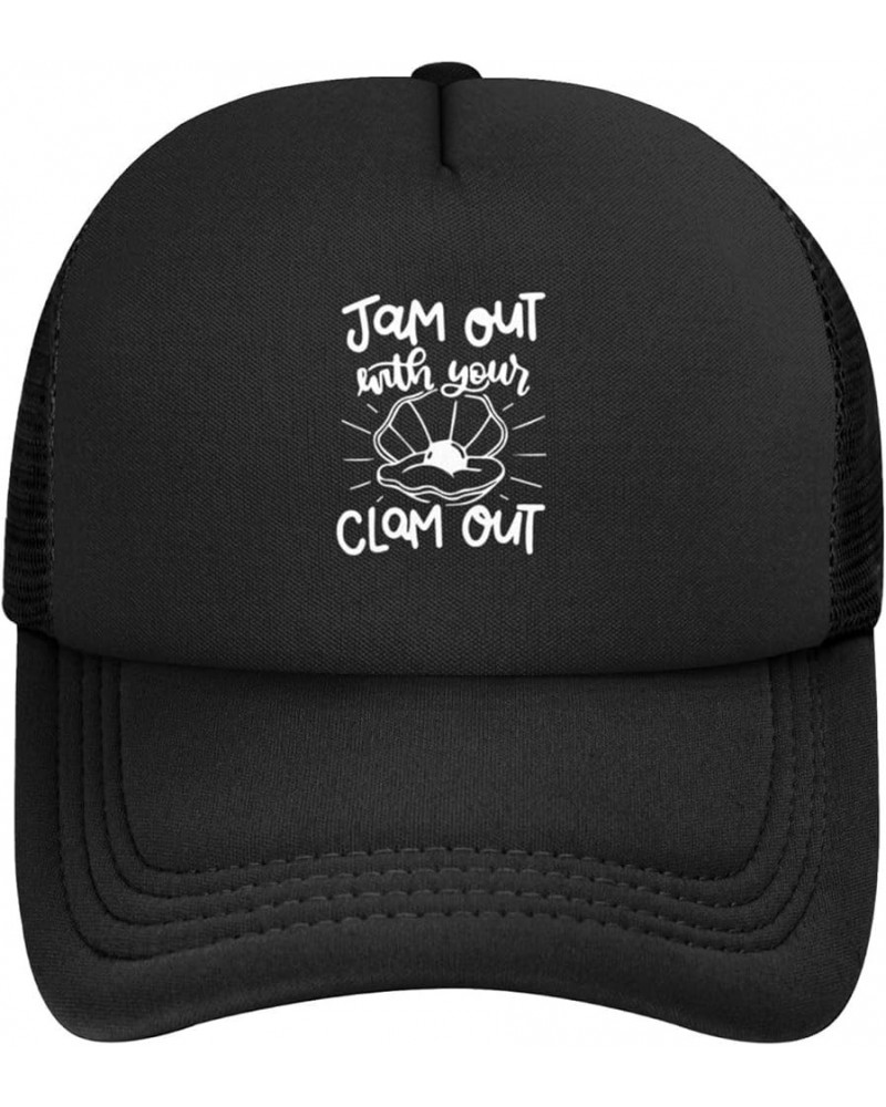 Men Women Baseball Hat Adjustable Jam Out with Your Clam Out Funny Mesh Trucker Cap Original Dad Hat Black $9.99 Baseball Caps