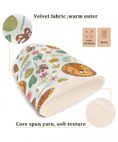 Cute Lion Tropical Plants Knit Beanie Hat Funny Comfortable Warm Fleece Lined Hat for Adults Women Men White $11.87 Skullies ...