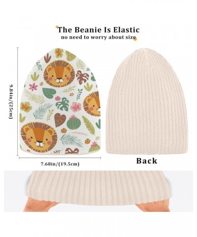 Cute Lion Tropical Plants Knit Beanie Hat Funny Comfortable Warm Fleece Lined Hat for Adults Women Men White $11.87 Skullies ...