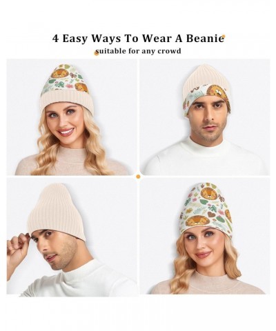 Cute Lion Tropical Plants Knit Beanie Hat Funny Comfortable Warm Fleece Lined Hat for Adults Women Men White $11.87 Skullies ...