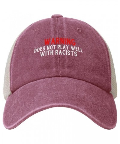 Vintage Mesh Cap Warning Does Not Play Well with Racists Baseball Cap Adjustable Dad Hat Trucker Hat,Black Red $8.43 Baseball...