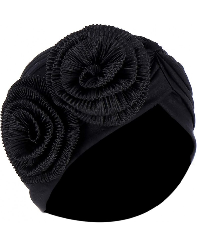 Flower Muslim Turban for Women Fashion Headwrap Hair Loss Chemo Cap Solid Color Sleeping Beanie Hat A-black $6.70 Skullies & ...