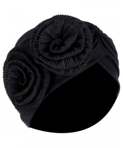 Flower Muslim Turban for Women Fashion Headwrap Hair Loss Chemo Cap Solid Color Sleeping Beanie Hat A-black $6.70 Skullies & ...