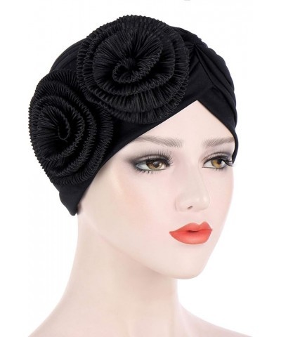 Flower Muslim Turban for Women Fashion Headwrap Hair Loss Chemo Cap Solid Color Sleeping Beanie Hat A-black $6.70 Skullies & ...