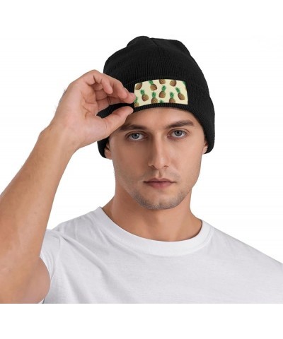 Pineapples Print Knitted Hat Gift Unisex Winter Warm Hat, Outdoor Or Daily Wear,Adults & Kids Hat Black $12.20 Skullies & Bea...