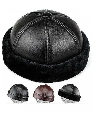 Men Genuine Leather Skullcap,Sailor Cap Hat,Retro Rolled Cuff Brimless Cap Black Cashmere L $17.79 Newsboy Caps