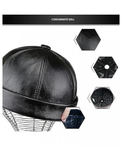 Men Genuine Leather Skullcap,Sailor Cap Hat,Retro Rolled Cuff Brimless Cap Black Cashmere L $17.79 Newsboy Caps