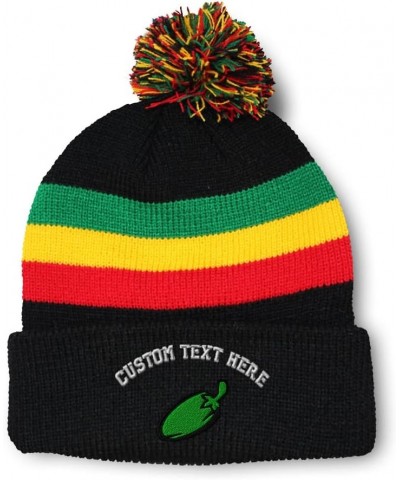 Pom Pom Beanies for Women Jalapeno A Embroidery Skull Cap Vegetables Winter Hats for Men Acrylic 1 Size Rasta Personalized Te...