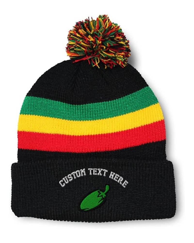 Pom Pom Beanies for Women Jalapeno A Embroidery Skull Cap Vegetables Winter Hats for Men Acrylic 1 Size Rasta Personalized Te...