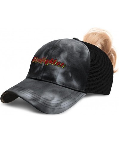 Custom Womens Ponytail Cap Firefighter Fire Cotton Department Distressed Trucker Hat Tie Dye Black Design Only $16.81 Basebal...