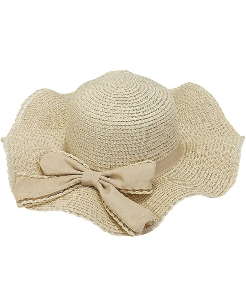 Women's Wide Brimmed Sun Straw Hats with Bowtie Flower Accessories Summer Soft Beach Hat Light-Weight Visors Beige $8.99 Buck...