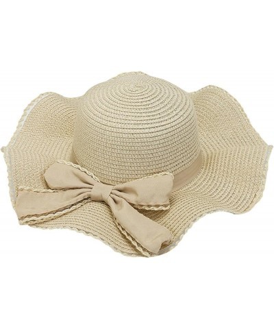 Women's Wide Brimmed Sun Straw Hats with Bowtie Flower Accessories Summer Soft Beach Hat Light-Weight Visors Beige $8.99 Buck...