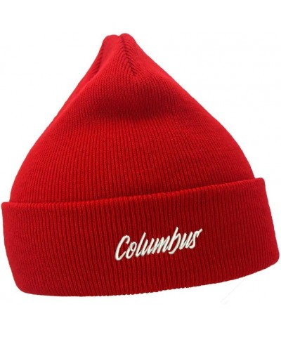 Mens Beanie Hats Columbus City - OH Embroidered Casual Knit Hats for Women Winter Red Acrylic $10.18 Skullies & Beanies