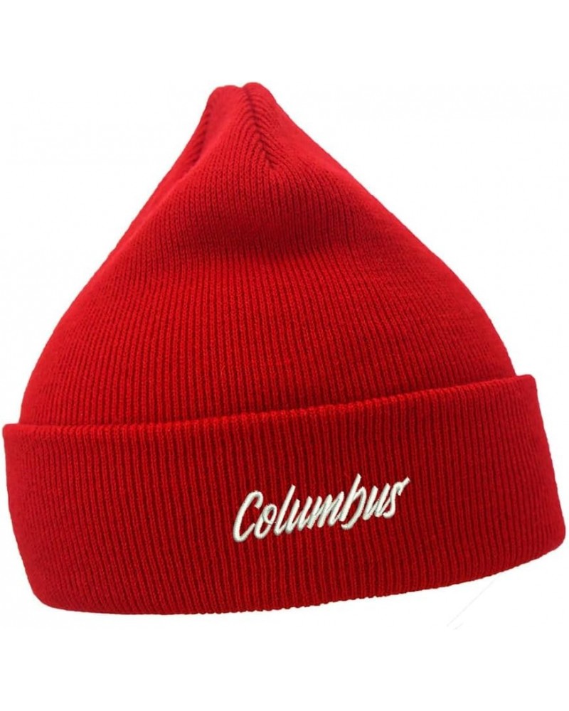 Mens Beanie Hats Columbus City - OH Embroidered Casual Knit Hats for Women Winter Red Acrylic $10.18 Skullies & Beanies