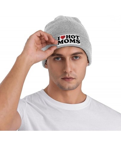 I Love Hot Moms Beanie Hat Men Knit Skull Cap Women Winter Warm Hat Knitted Hat Slouchy Stocking Hat Black Gray $11.76 Skulli...