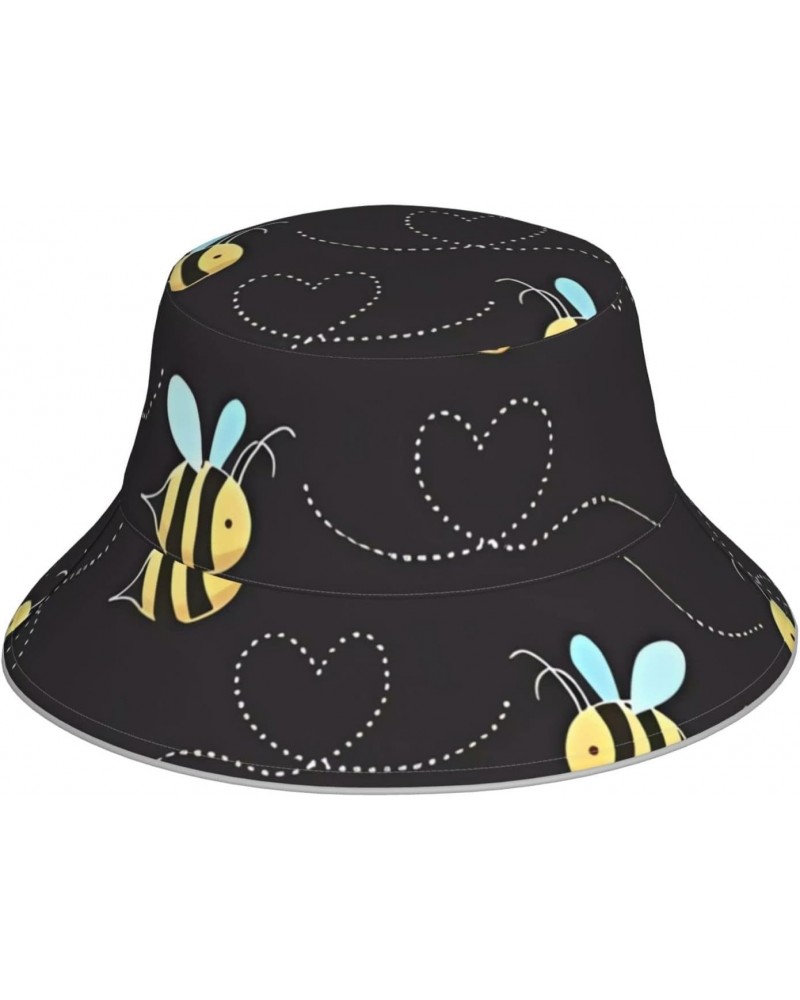 Reversible Reflective Bucket Hat for Men & Women - Cartoon Bumblebee Printed Fisherman Cap for Summer Travel and Beach Black ...