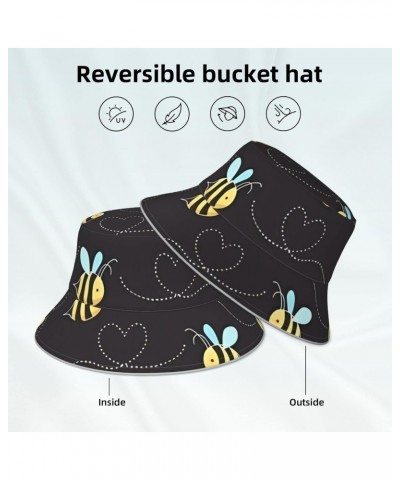 Reversible Reflective Bucket Hat for Men & Women - Cartoon Bumblebee Printed Fisherman Cap for Summer Travel and Beach Black ...