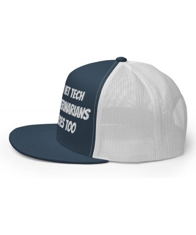 Veterinary Trucker Cap, I Became a Vet Tech Because Veterinarians Need Heroes Too- Embroidery Navy/ White $17.04 Baseball Caps