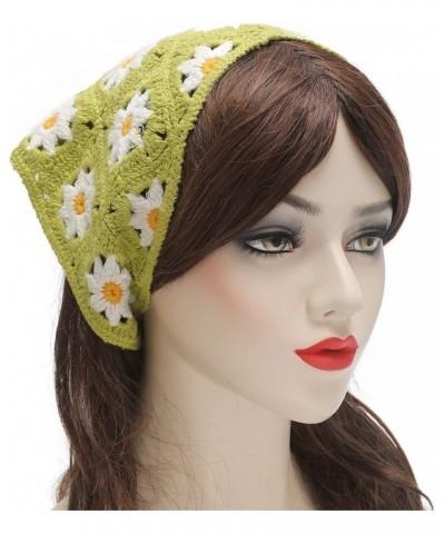 Women Cotton Triangle Head Scarf Crochet Hair Bandanas Handmade Kint Turban Sunflower Green $12.41 Headbands