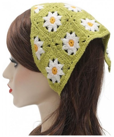 Women Cotton Triangle Head Scarf Crochet Hair Bandanas Handmade Kint Turban Sunflower Green $12.41 Headbands