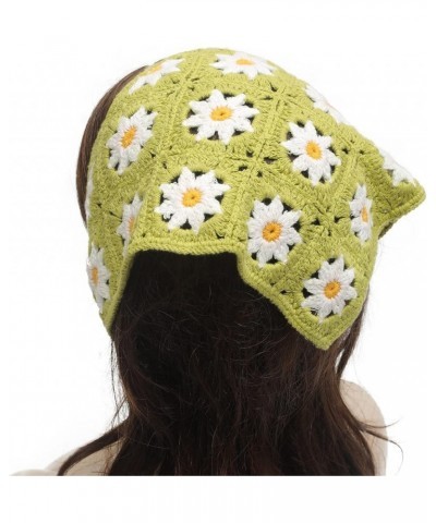 Women Cotton Triangle Head Scarf Crochet Hair Bandanas Handmade Kint Turban Sunflower Green $12.41 Headbands