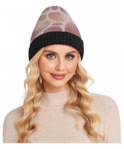 Rose Gold Elegant Texture Abstract Pattern Warm Fleece Lined Hat Vintage Stylish Women Men Beanie Hat Black $12.09 Skullies &...