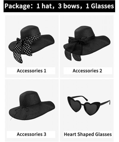 Womens Sun Hat - Wide Brim Floppy Beach Hats for Women Foldable Straw Hat with Heart Shaped Sunglasses UPF 50+ Black $12.74 S...