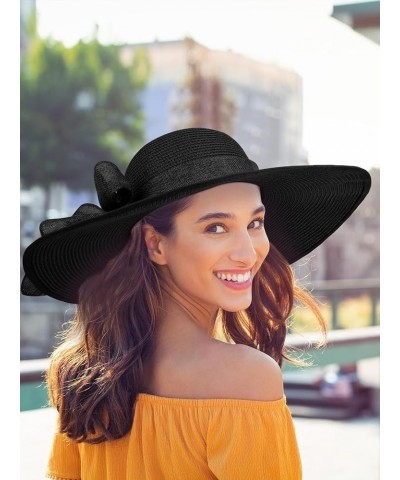 Womens Sun Hat - Wide Brim Floppy Beach Hats for Women Foldable Straw Hat with Heart Shaped Sunglasses UPF 50+ Black $12.74 S...