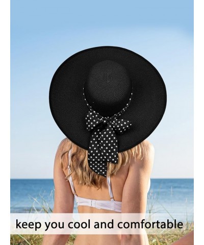 Womens Sun Hat - Wide Brim Floppy Beach Hats for Women Foldable Straw Hat with Heart Shaped Sunglasses UPF 50+ Black $12.74 S...