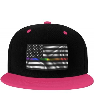 Silk Style United States Rainbow Fine Line Flag Snapback Hat for Men Women Baseball Cap Trucker Flat Bill Hats Dad Caps Pink ...