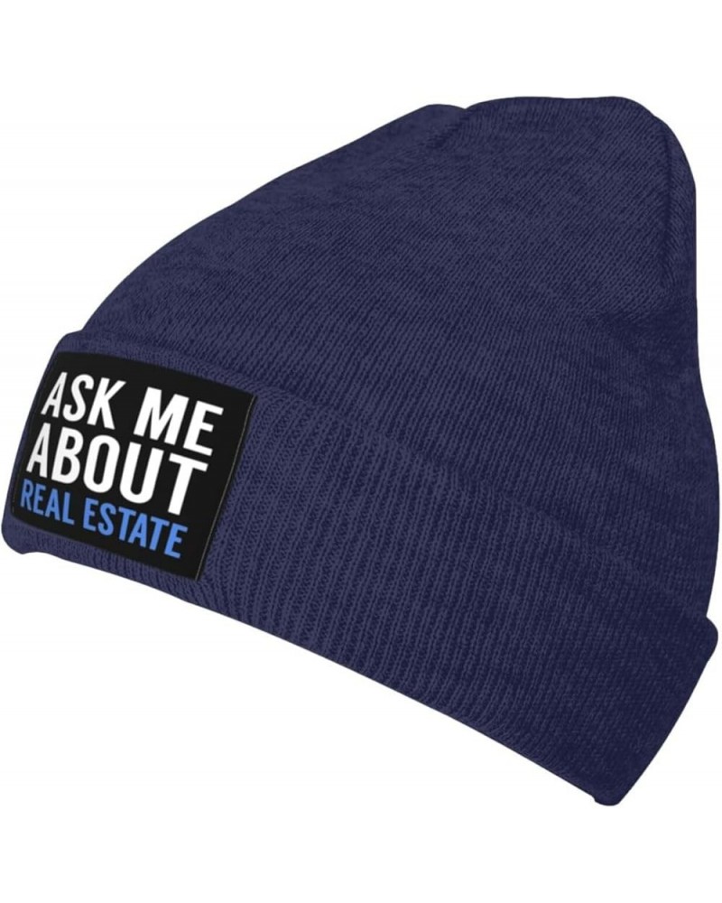 Ask Me About Real Estate Gift Beanie Hat Men Skull Cap Women Winter Warm Hat Knitted Hat Slouchy Stretchy Cap Black Navy Blue...