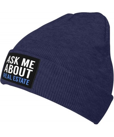 Ask Me About Real Estate Gift Beanie Hat Men Skull Cap Women Winter Warm Hat Knitted Hat Slouchy Stretchy Cap Black Navy Blue...